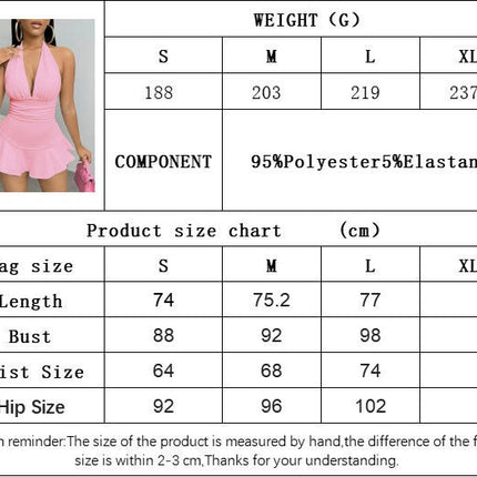 Women's Sexy Halter V Neck Mini Dress Backless Bodycon Ruched Ruffle Short Dress