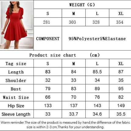 Women's Summer Casual Mini Dress Puff Short Sleeve Square Neck A-line Flowy Boho Dresses