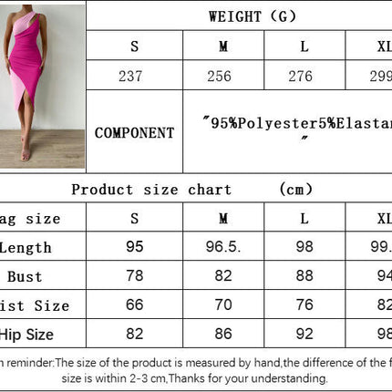 Women's Summer One Shoulder Bodycon Midi Dresses Color Block Casual Sleeveless Slit Dress