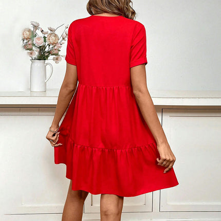 Womens Short Sleeve V Neck Mini Dresses Tiered Ruffled Elegant Flowy Short Dress