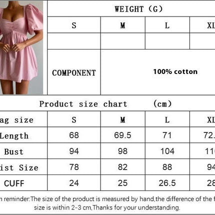 Women's Summer Sweetheart Neck Short Puff Sleeve Solid Color High Waist Flowy A Line Mini Dress