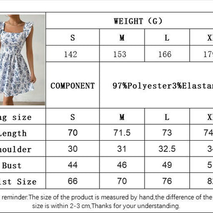 Women's Summer Casual Ruffle Cap Sleeve Square Neck Boho Floral A Line Mini Dress