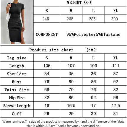 Women's Casual Crew Neck Short Sleeve Ruched Split Party Club Bodycon Midi Dress