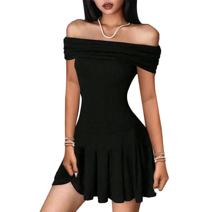Women's Summer Off The Shoulder Ruffle Bodycon Mini Party Dress