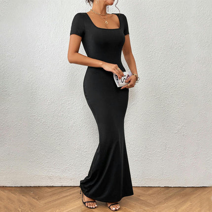 Women's Elegant Bodycon Maxi Dresses Square Neck Short Sleeve Cocktail Party Dress