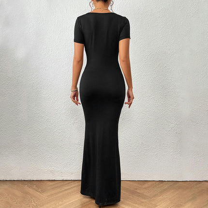 Women's Elegant Bodycon Maxi Dresses Square Neck Short Sleeve Cocktail Party Dress