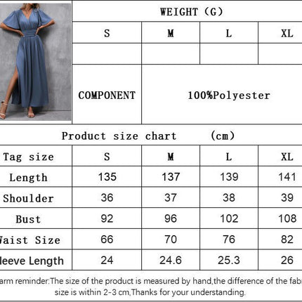 Women Casual Summer Dresses V Neck Flutter Short Sleeve High Waist Split Flowy Maxi Dress