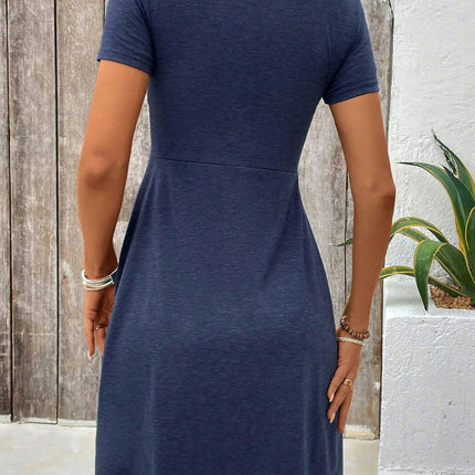Women's Twist Front V Neck Short Sleeve Dress A Line Casual Short Dresses