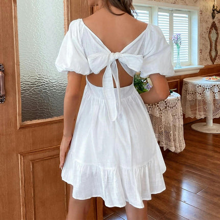 Women's Square Neck Ruffle Dress Summer Puff Short Sleeve A-line Swing Mini Dress