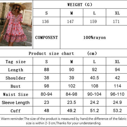 Women's Floral Ruffled Flowy Boho Summer V Neck Short Sleeve Mini Dress