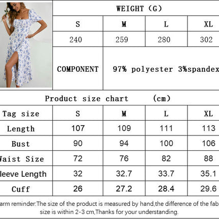 Summer Dress for Women Floral Puff Sleeves Causal Square Neck Boho Slit Midi Dress
