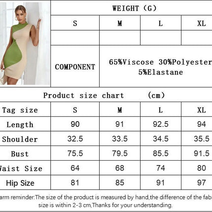 Women's Mock Neck Sleeveless Tank Dress Color Block Bodycon Casual Mini Dress