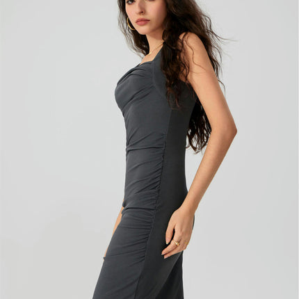 Women's Sexy Bodycon Ruched Midi Dress Summer Sleeveless Square Neck Party Club Dresses