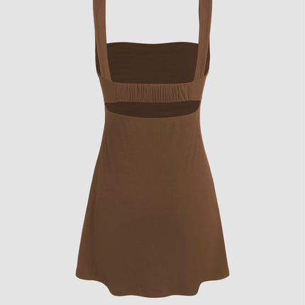 Women Sleeveless Ruched Tank Dress Solid Square Neck A Line Casual Summer Mini Dresses