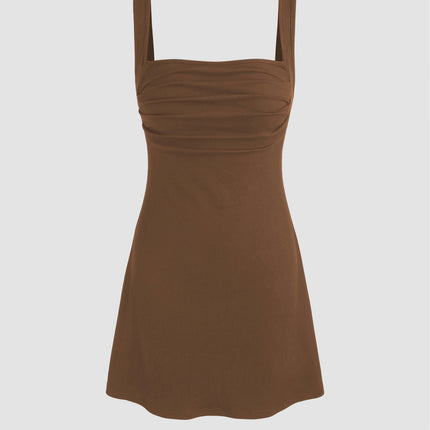Women Sleeveless Ruched Tank Dress Solid Square Neck A Line Casual Summer Mini Dresses