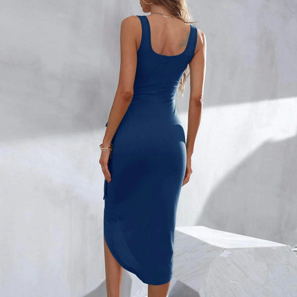 Women's Sleeveless Midi Dress Casual Tie Waist Slit Summer Club Party Tank Dresses
