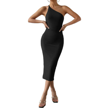 Women's Sexy One Shoulder Bodycon Midi Dress Backless Club Party Summer Dresses