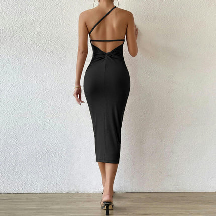 Women's Sexy One Shoulder Bodycon Midi Dress Backless Club Party Summer Dresses