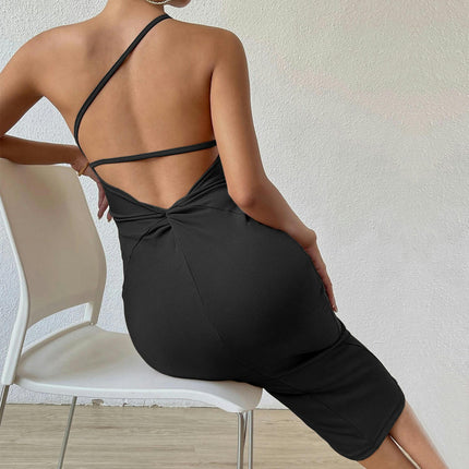 Women's Sexy One Shoulder Bodycon Midi Dress Backless Club Party Summer Dresses