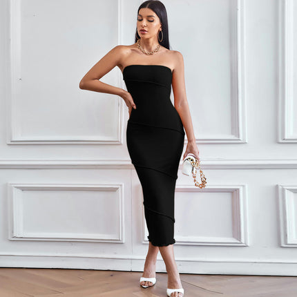 Women's Summer Midi Bodycon Dresses Strapless Tube Top Party Club Dress