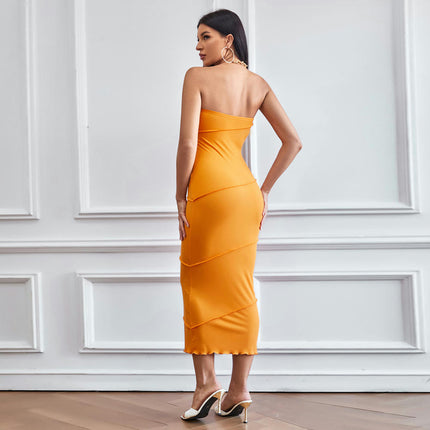 Women's Summer Midi Bodycon Dresses Strapless Tube Top Party Club Dress