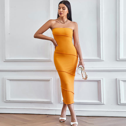 Women's Summer Midi Bodycon Dresses Strapless Tube Top Party Club Dress