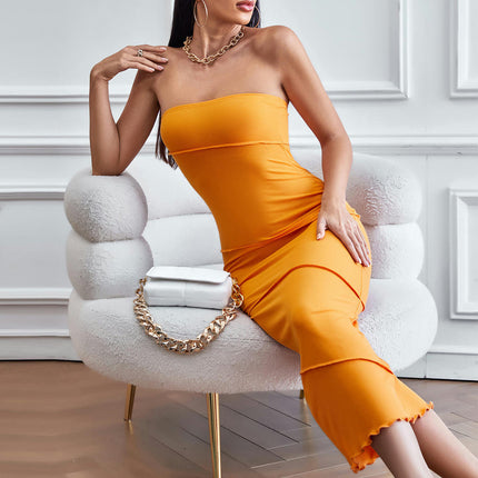 Women's Summer Midi Bodycon Dresses Strapless Tube Top Party Club Dress