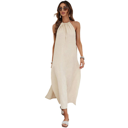 Women's Summer Dress Halter Sleeveless High Split Casual Backless Dress Long Beach Sundress