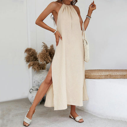 Women's Summer Dress Halter Sleeveless High Split Casual Backless Dress Long Beach Sundress