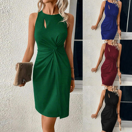 Summer Sleeveless Cutout Mini Dresses for Women Twist Knot Ruched Bodycon Tank Dress