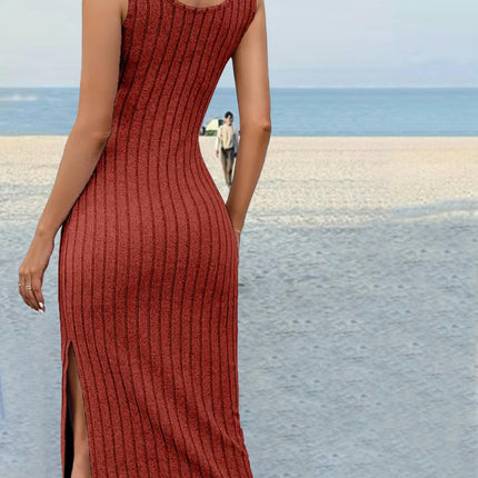 Women's Summer Tank Dress Sexy Ribbed Sleeveless Bodycon Midi Side Slit Dress