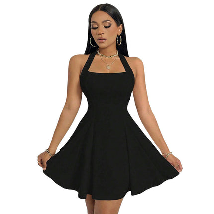 Womens Sexy Sleeveless Bodycon Mini Dress Summer Halter Neck Backless Ruffle A Line Dresses