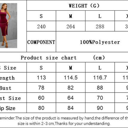 Women's Sexy Velvet Sleeveless Square Neck Bodycon Split Party Club Midi Dress