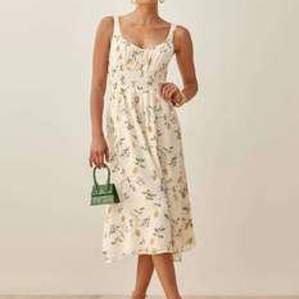 Women Floral Summer Sleeveless Boho Flowy Midi A Line Casual Dress