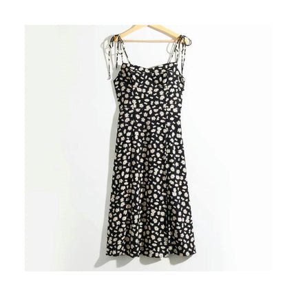 Womens Summer Spaghetti Straps Floral Dress Strap Tie Split Hem Midi Dresses
