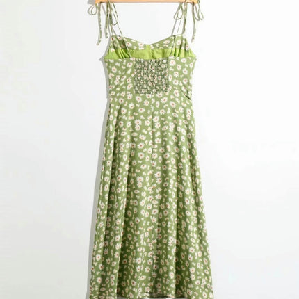 Womens Summer Spaghetti Straps Floral Dress Strap Tie Split Hem Midi Dresses