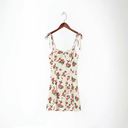 Women's Floral Print Spaghetti Straps Short Summer Dress A Line Mini Dress