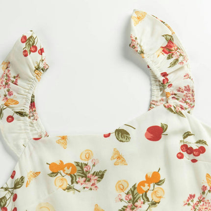 Women Floral Summer Ruffle Straps Sleeveless Boho Flowy Midi Split A Line Casual Dress