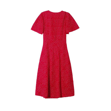 Womens Summer Casual Short Sleeve V Neck Ruched Split Midi Dresses
