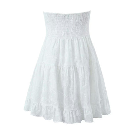 Tube Top Dress for Women Summer Strapless Mini Dresses Off The Shoudle Ruffle Beach Dress