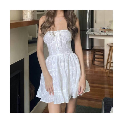 Tube Top Dress for Women Summer Strapless Mini Dresses Off The Shoudle Ruffle Beach Dress