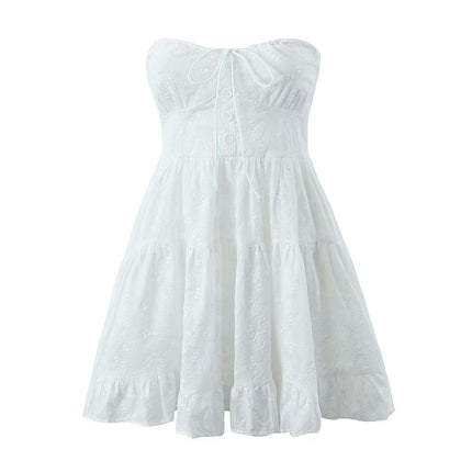 Tube Top Dress for Women Summer Strapless Mini Dresses Off The Shoudle Ruffle Beach Dress