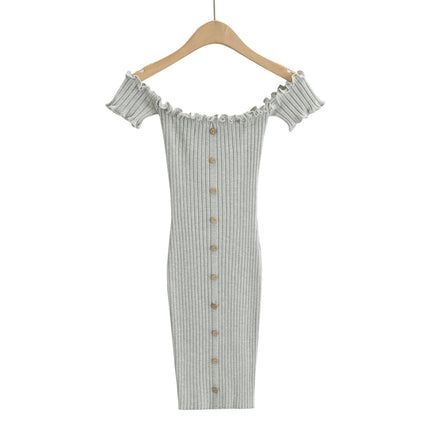Womens Summer Casual Short Sleeve Off Shoulder Knit Bodycon Midi Dresses