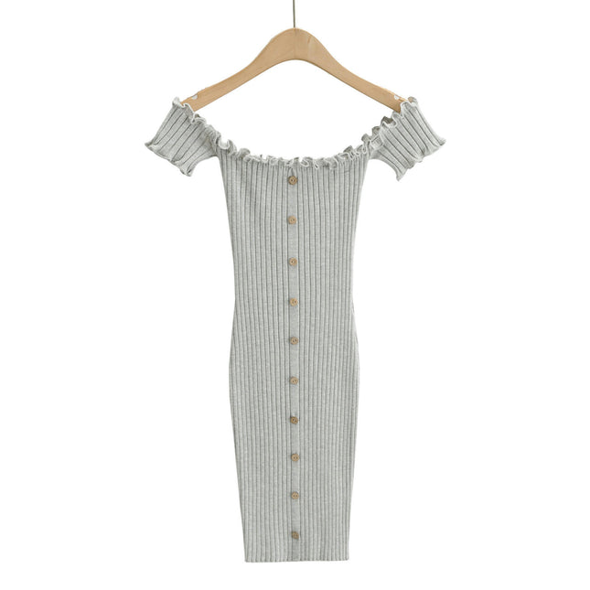 Womens Summer Casual Short Sleeve Off Shoulder Knit Bodycon Midi Dresses