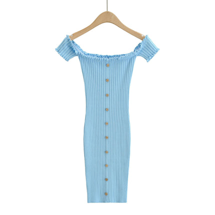 Womens Summer Casual Short Sleeve Off Shoulder Knit Bodycon Midi Dresses