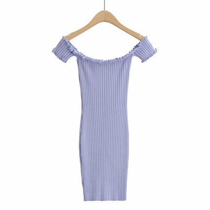 Womens Summer Casual Short Sleeve Off Shoulder Knit Bodycon Midi Dresses