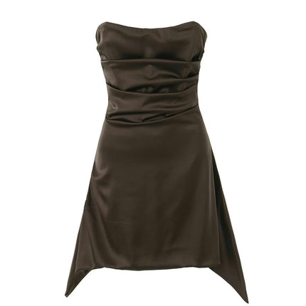 Tube Top Dress for Women Summer Satin Strapless Mini Dresses Off The Shoudle Ruffle Dress