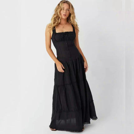 Women Corset Dress Boho Summer Spaghetti Straps Square Neck Casual Maxi Dresses