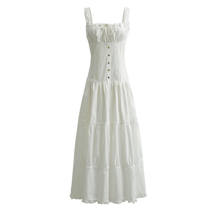 Women Corset Dress Boho Summer Spaghetti Straps Square Neck Casual Maxi Dresses