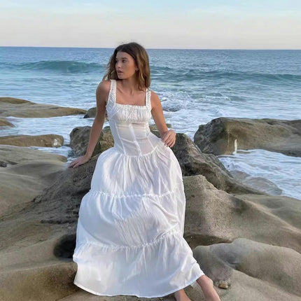 Women Corset Dress Boho Summer Spaghetti Straps Square Neck Casual Maxi Dresses